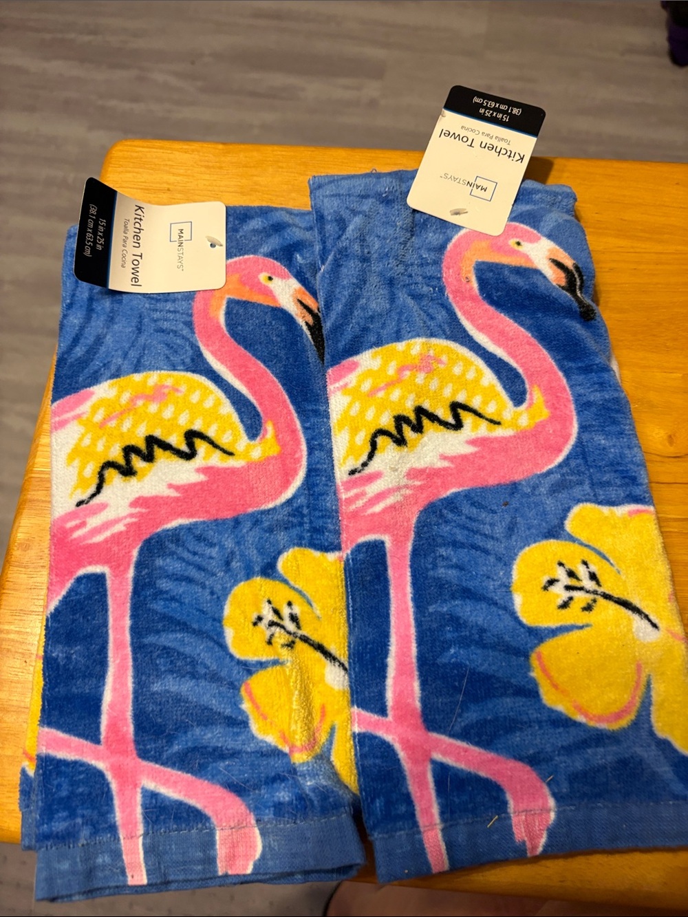 Mainstays Blue Pink Yellow Flamingo Kitchen Towels